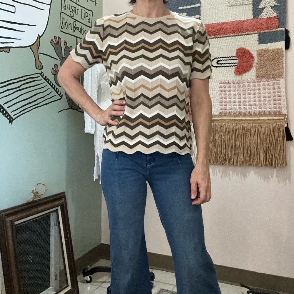 Alfred Dunner vintage cotton zig zag vintage crew neck knit sweater petite